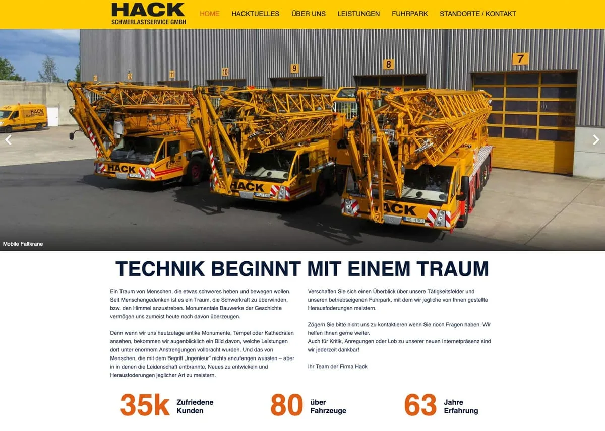 Website von Hack Schwerlastservice